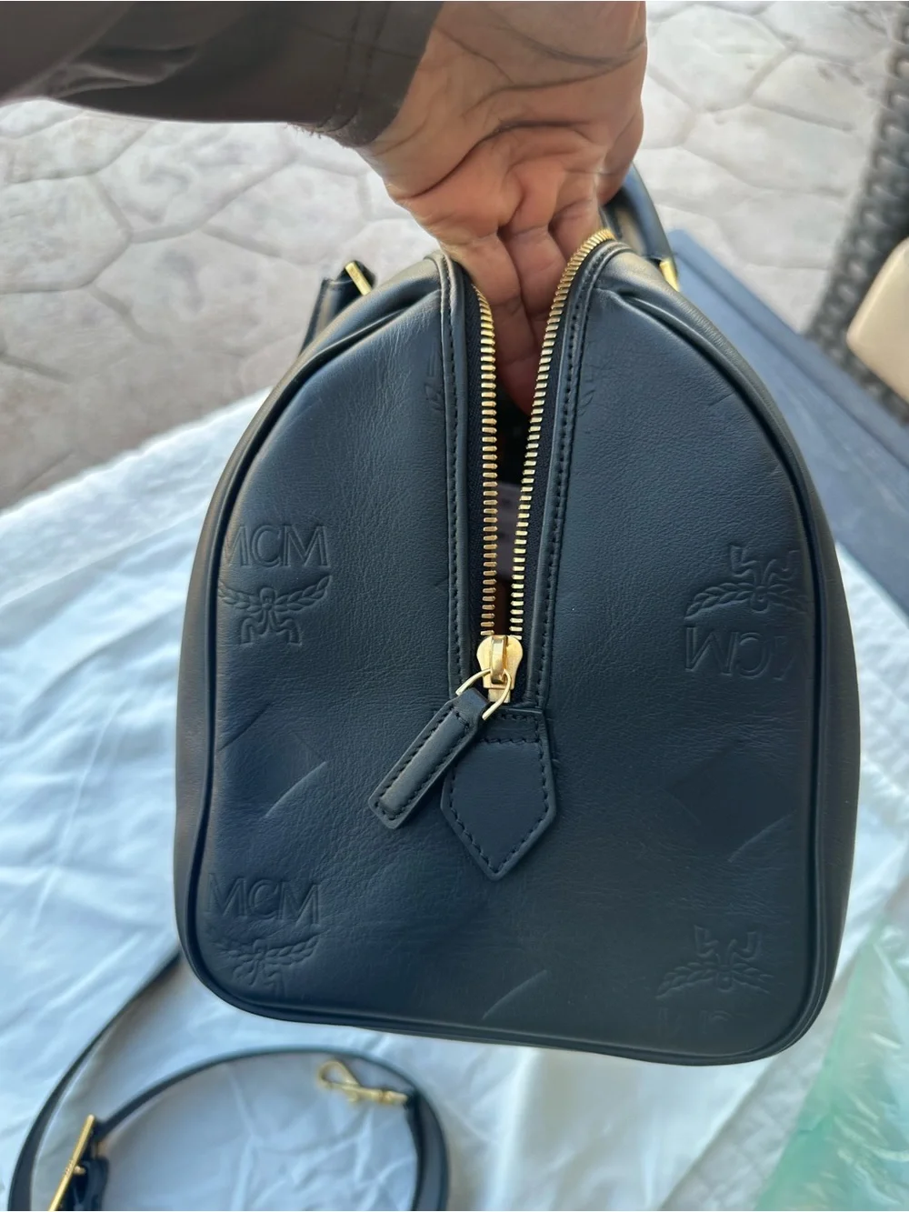 MCM Ella Boston Bag In Maxi Monogram Leather